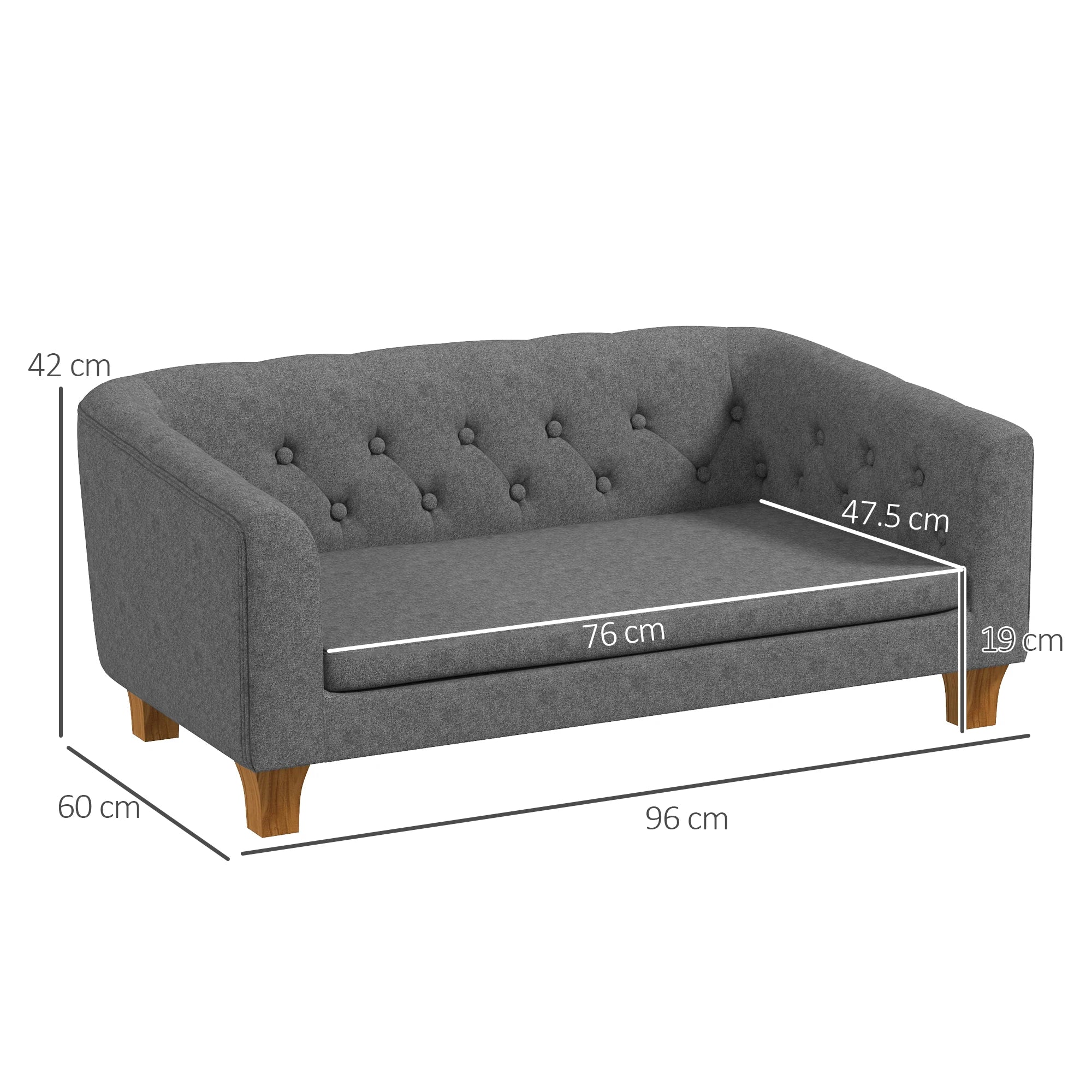 PawHut Dog Sofa Bed, Elevated Dog Couch for Small, Medium Dogs - Grey