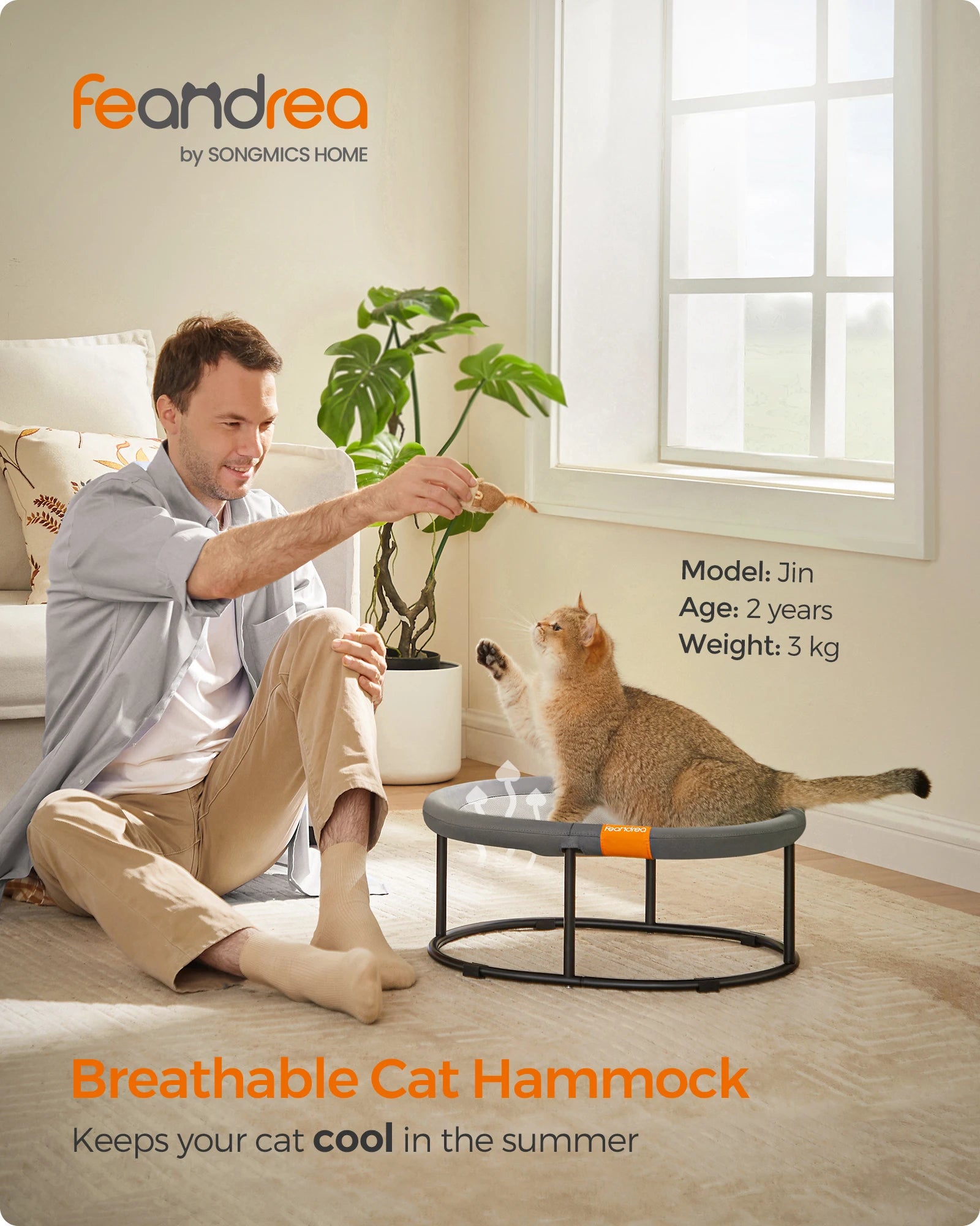Feandrea Cat Hammock, Raised Cat Bed, Small Dog Bed, for Pets up to 8 kg, Free-Standing Pet Bed