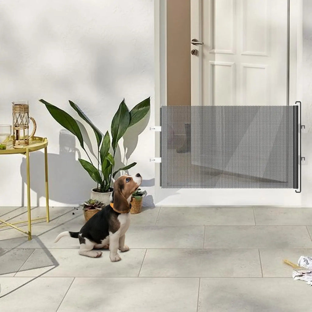 Retractable Pet Gate Extendable Mesh Safety Barrier for Dogs Cats No Drill Installation Child Proof Gate for Stairs Door Hallway