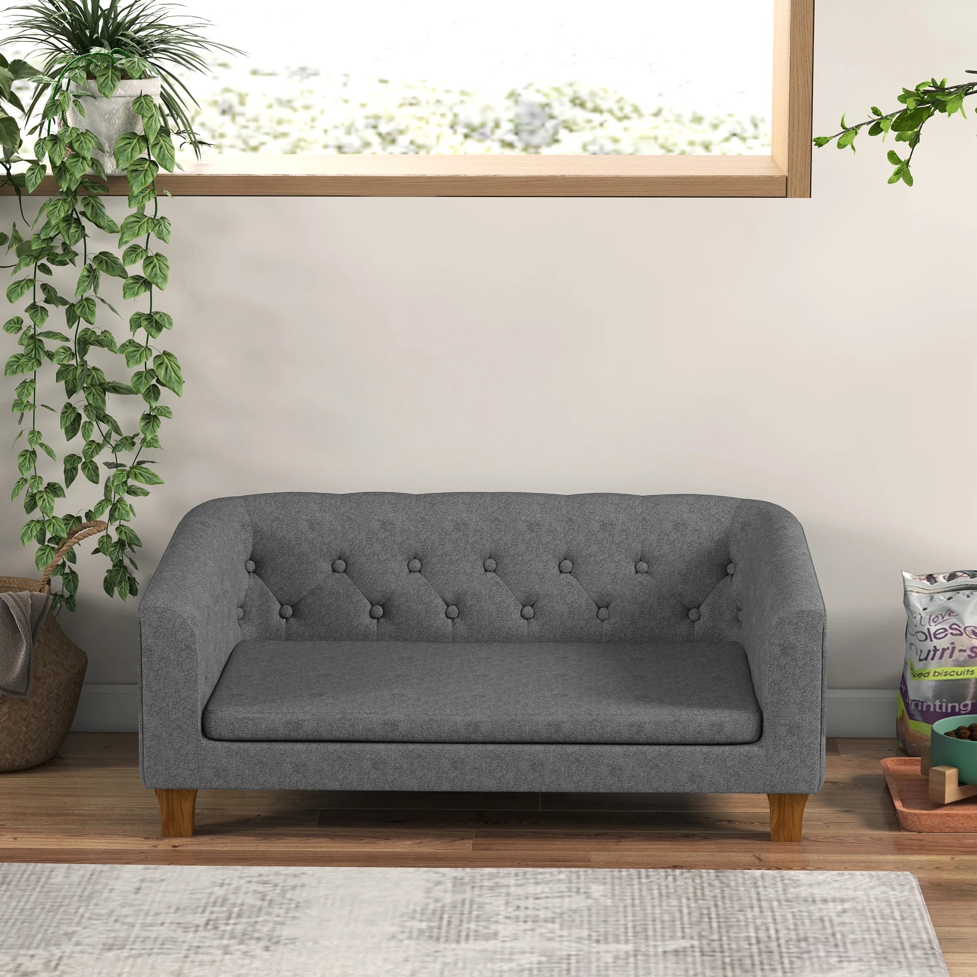 PawHut Dog Sofa Bed, Elevated Dog Couch for Small, Medium Dogs - Grey