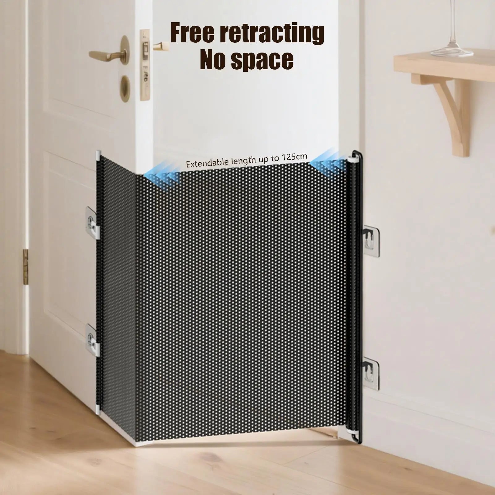 Retractable Pet Gate Extendable Mesh Safety Barrier for Dogs Cats No Drill Installation Child Proof Gate for Stairs Door Hallway