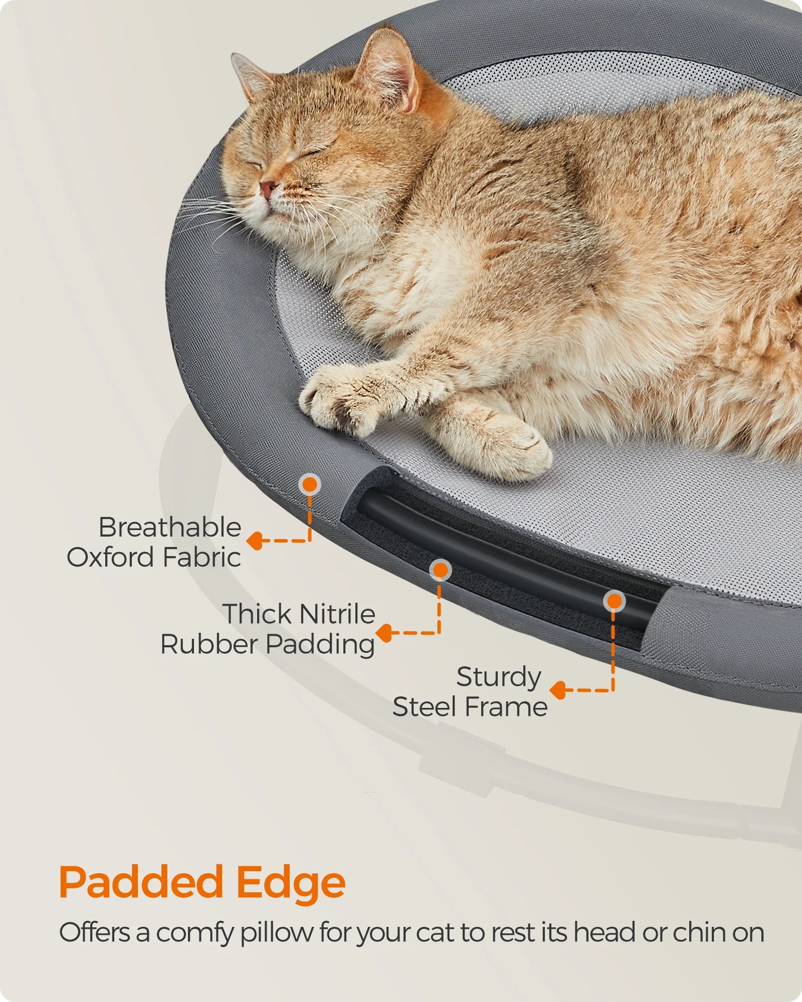 Feandrea Cat Hammock, Raised Cat Bed, Small Dog Bed, for Pets up to 8 kg, Free-Standing Pet Bed
