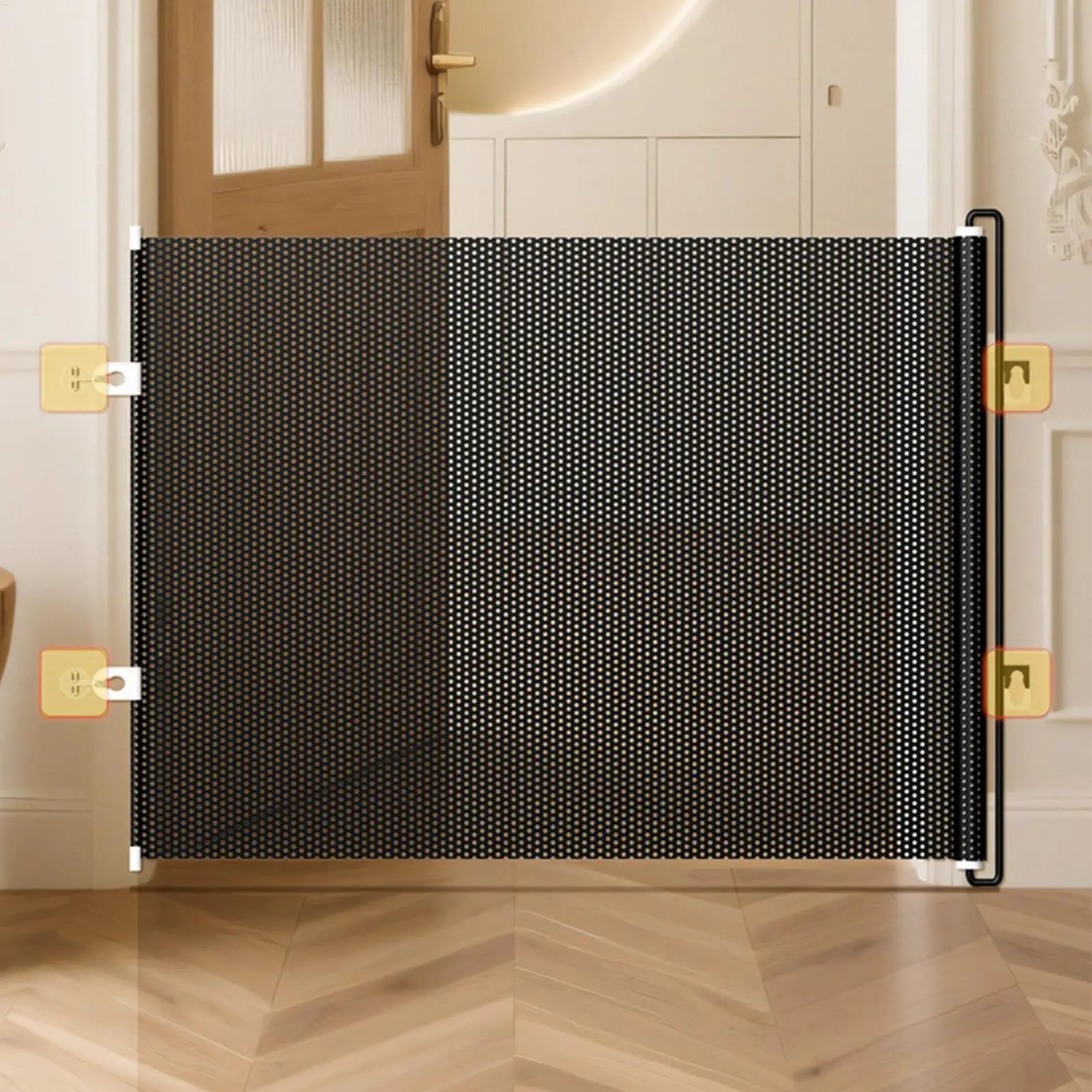 Retractable Pet Gate Extendable Mesh Safety Barrier for Dogs Cats No Drill Installation Child Proof Gate for Stairs Door Hallway