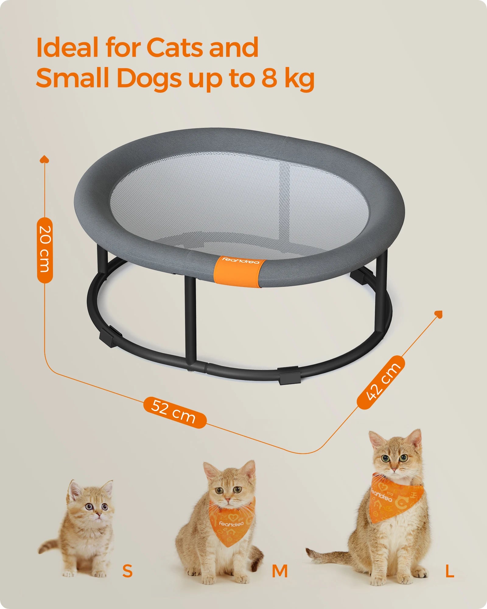 Feandrea Cat Hammock, Raised Cat Bed, Small Dog Bed, for Pets up to 8 kg, Free-Standing Pet Bed